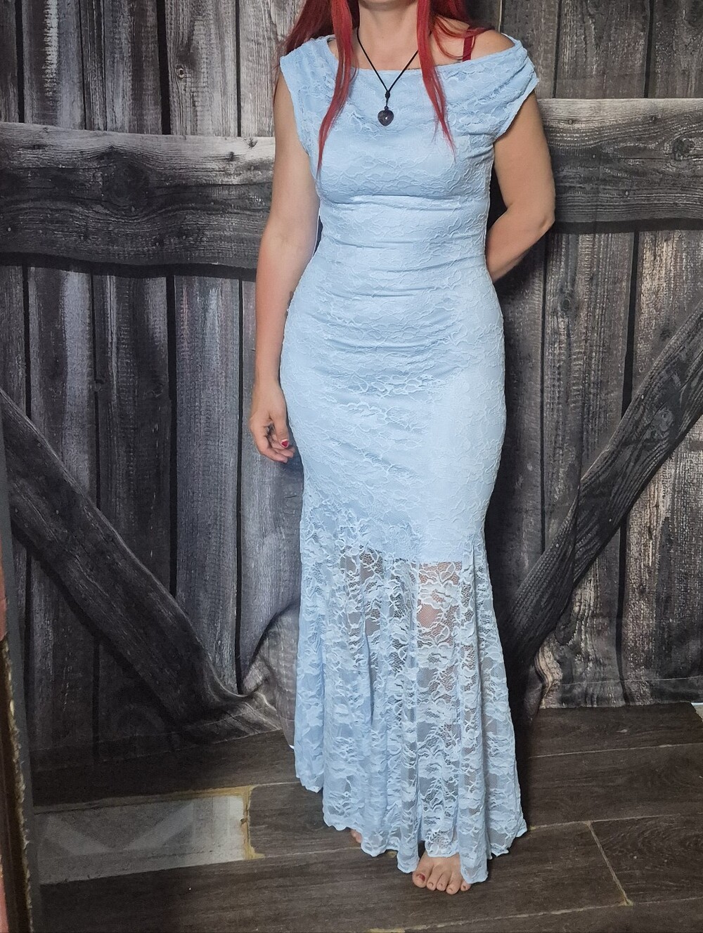 Elegant Lace Maxi Dress in Light Blue